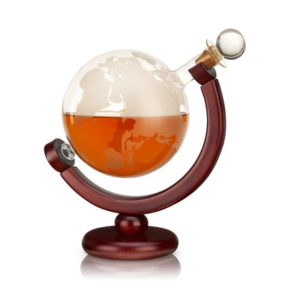 Viski Globe Decanter Made With Wood And Glass