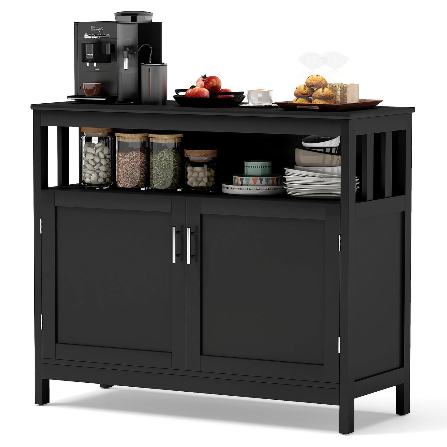 Mueble bufet de cocina con 2 puertas y estante - Negro