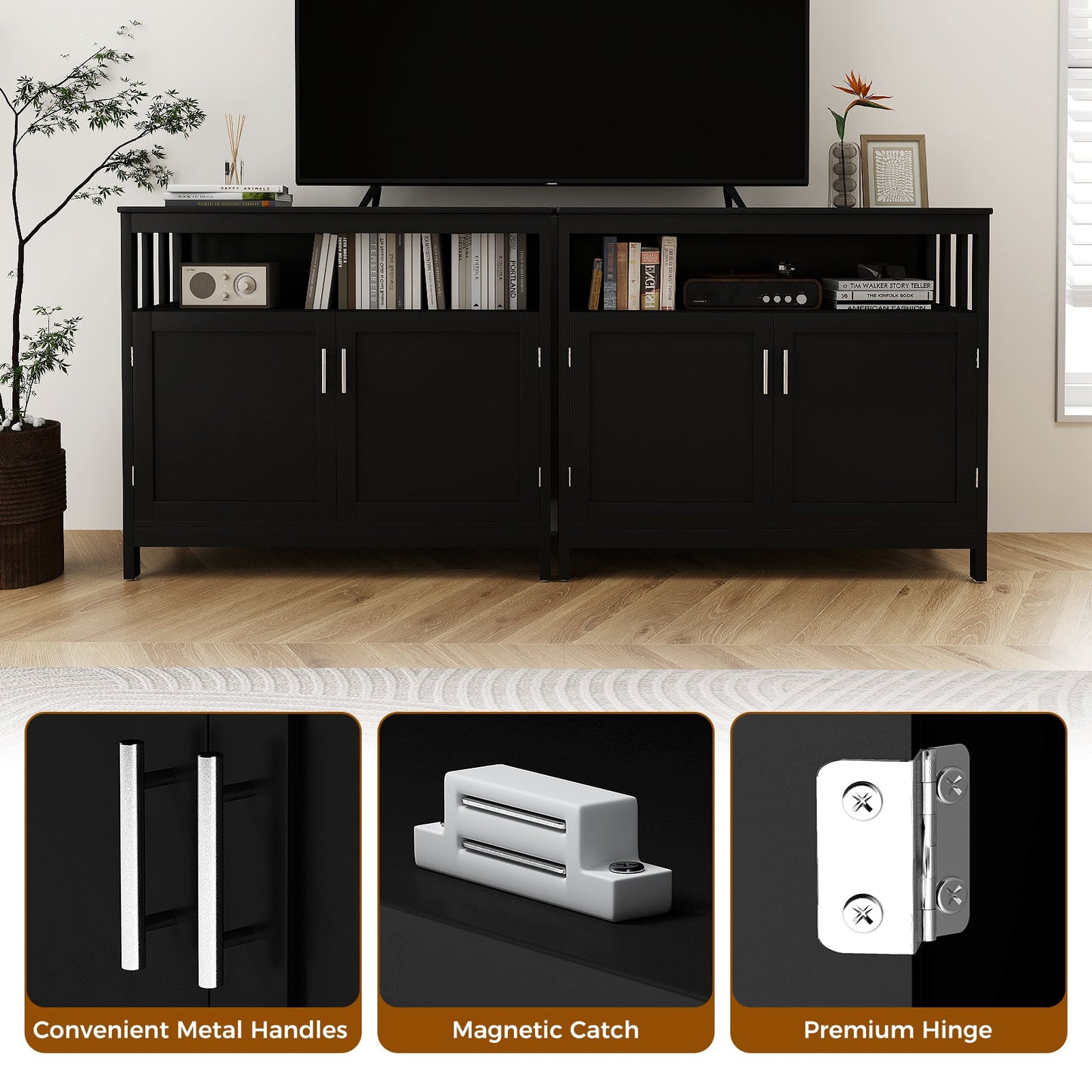 Mueble bufet de cocina con 2 puertas y estante - Negro