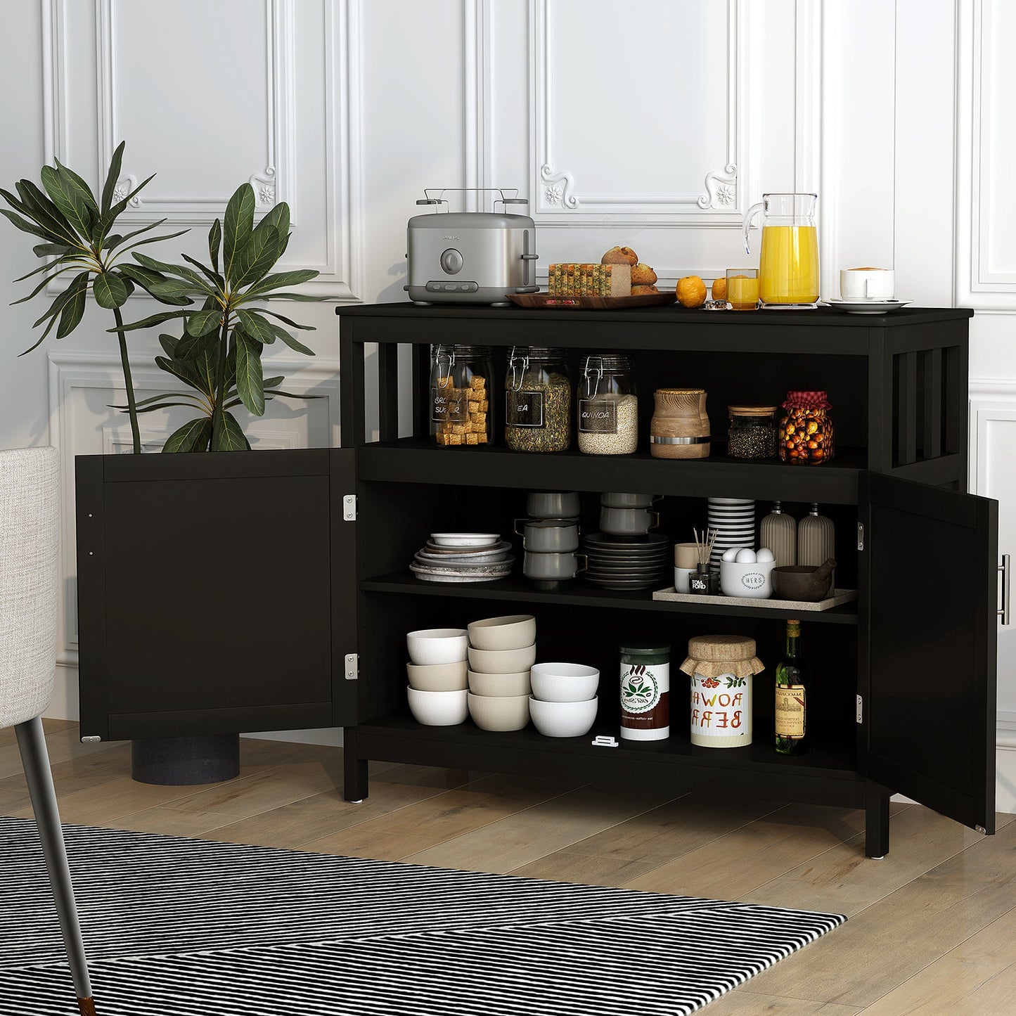 Mueble bufet de cocina con 2 puertas y estante - Negro