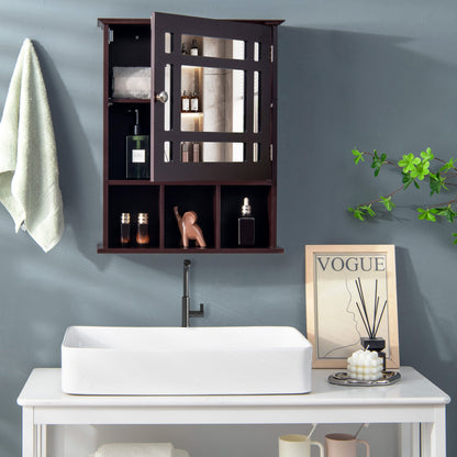 Mueble de baño con espejo y para montar en la pared - Marrón