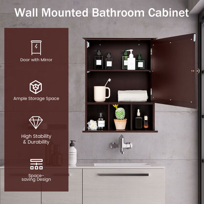 Mueble de baño con espejo y para montar en la pared - Marrón