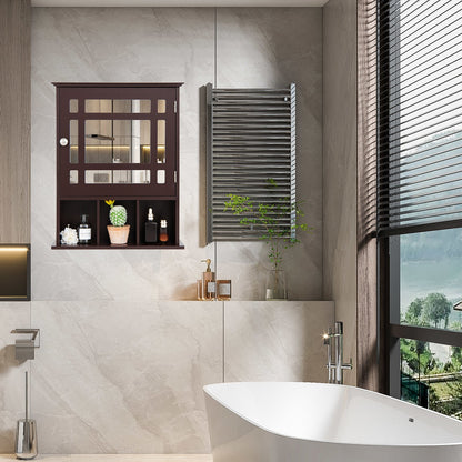 Mueble de baño con espejo y para montar en la pared - Marrón