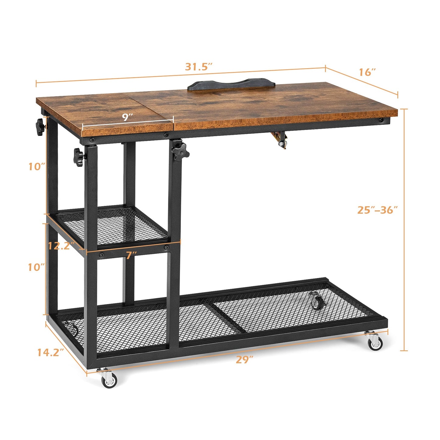 Mesa auxiliar en forma de C ajustable-Marrón rústico