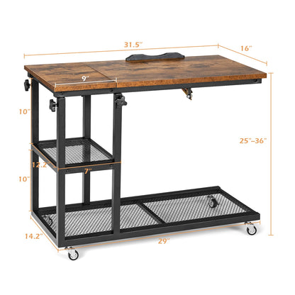 Mesa auxiliar en forma de C ajustable-Marrón rústico