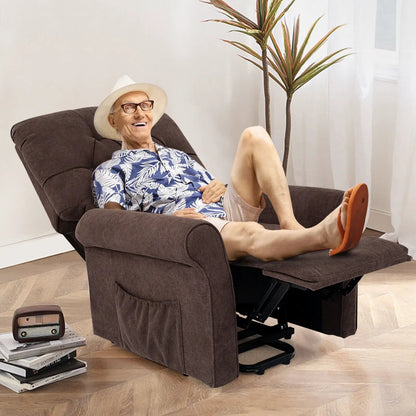 Brown recliner chair; man wearing a hat in tropical shirt relaxing near a plant DirectDeals on Tampa Home & Garden Store