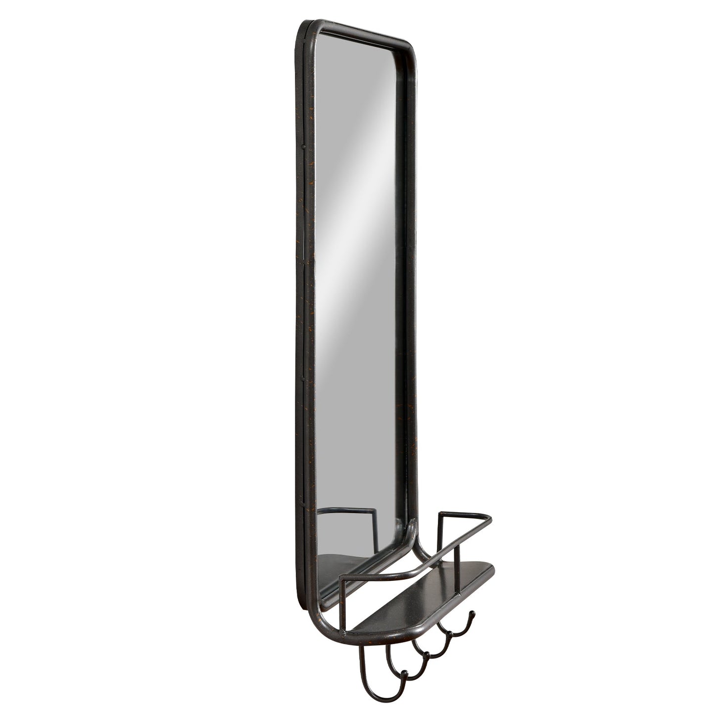 Espejo de baño de pared con estante y ganchos, marco de metal resistente para dormitorio y sala de estar