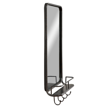 Espejo de baño de pared con estante y ganchos, marco de metal resistente para dormitorio y sala de estar