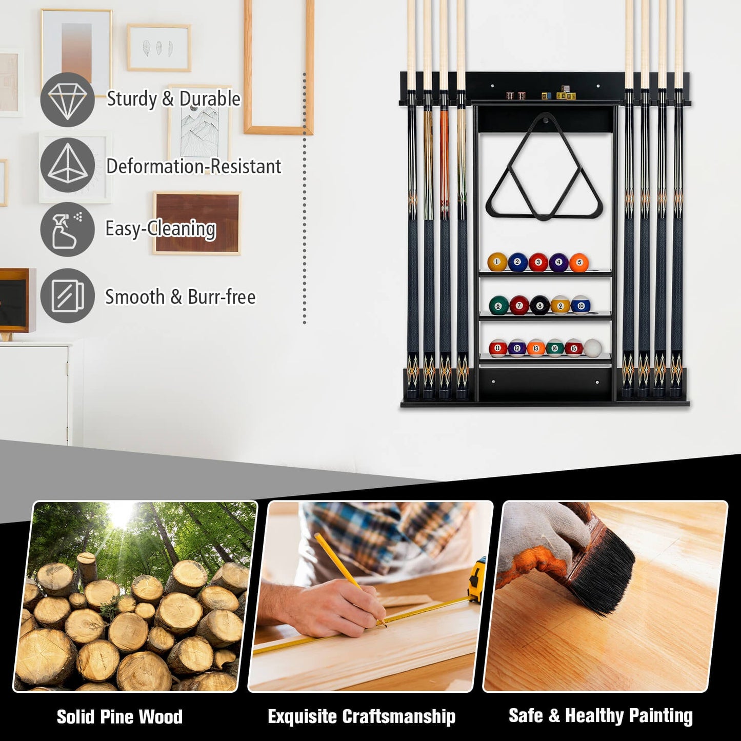 Wall-mounted Billiards Pool Cue Rack Only