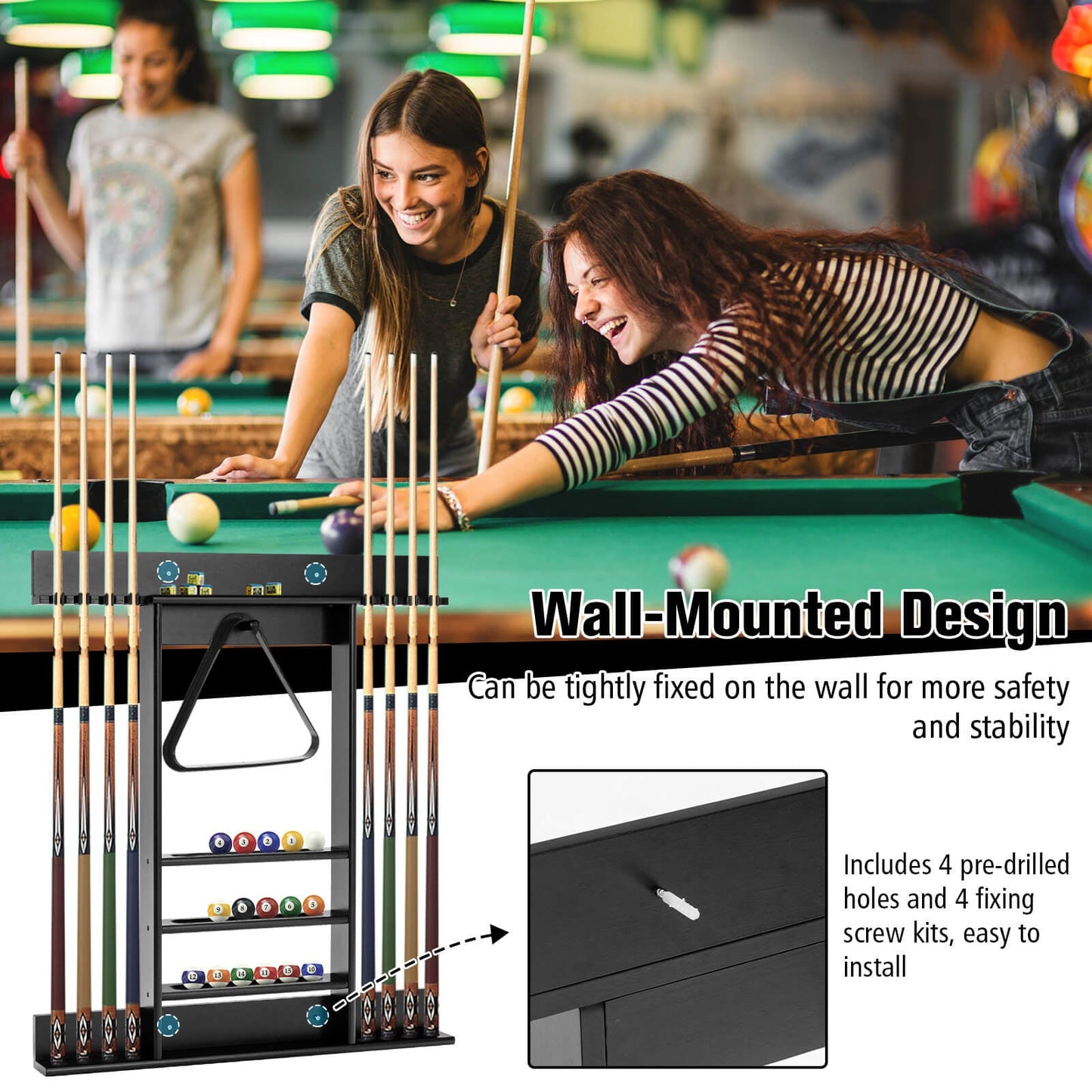 Wall-mounted Billiards Pool Cue Rack Only