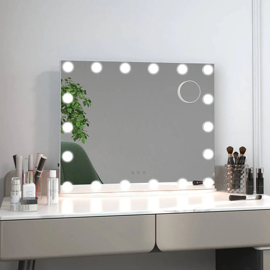 Vanity mirror with LED bulbs around frame and built-in circular magnifier on Tampa Home & Garden Store