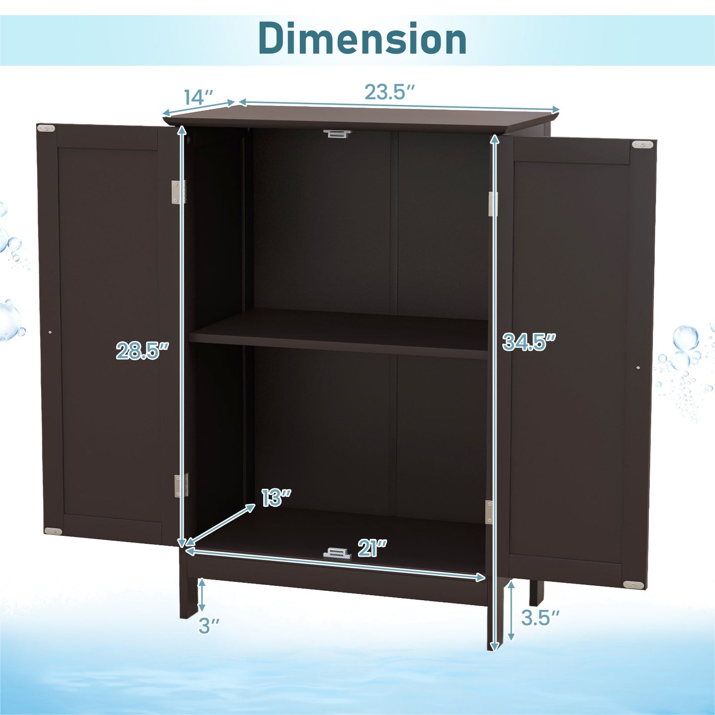 Mueble de baño con doble puerta para almacenamiento en el suelo - Marrón