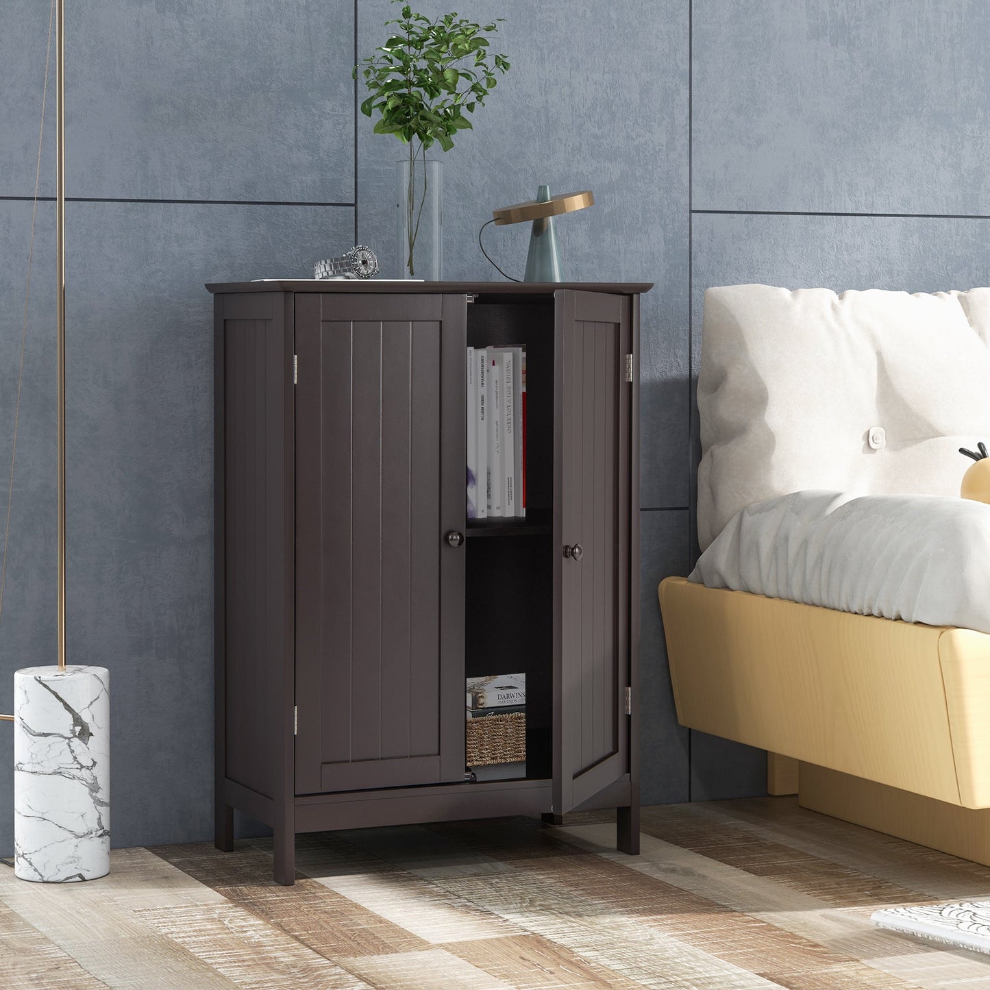 Mueble de baño con doble puerta para almacenamiento en el suelo - Marrón
