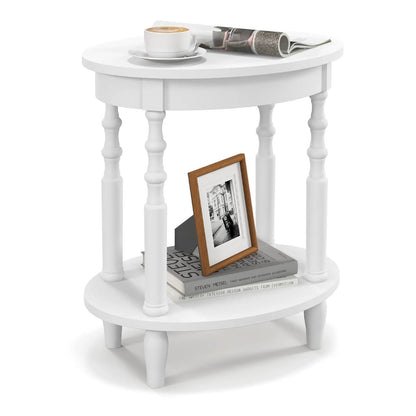 Oval Side Table With Storage Shelf and Wood Legs