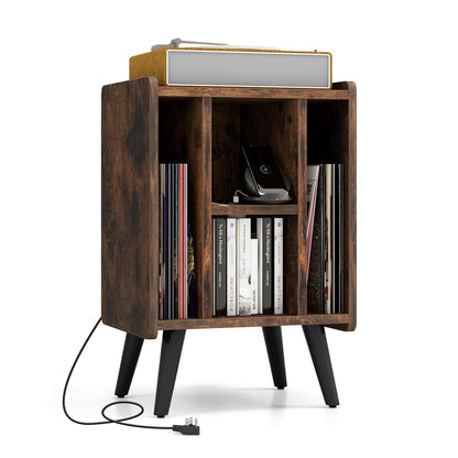 Vinyl Record Storage Turntable Stand with 4 Open Shelves-Gray