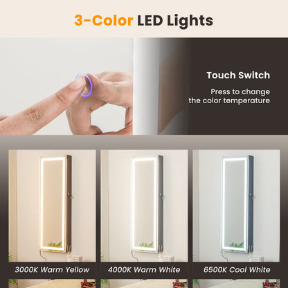 Alhajero con espejo, espejo de cuerpo entero y 2 luces LED internas - Negro