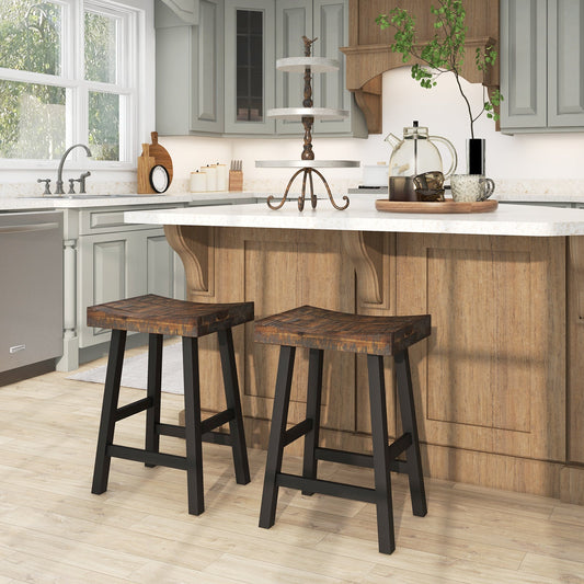 24 Inch Solid Wood Saddle-Seat with Curved Seat Surface and Comfortable Footrests - Tampa Home & Garden Store