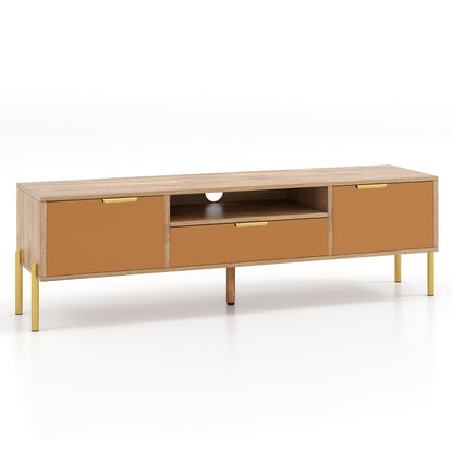 Mueble de TV con espejo para televisores de hasta 65 pulgadas con amplia superficie y 2 armarios de almacenamiento - Natural