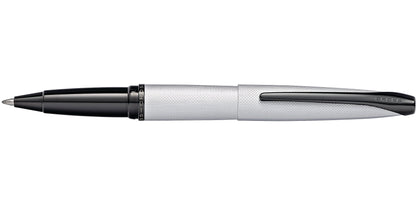ATX Brushed Chrome Rollerball Pen by A.T. Cross, silver metal body with black cap and clip on Tampa Home & Garden Store