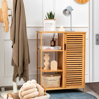 Armario de Almacenamiento de Baño de Bambú con Puerta Individual-Natural