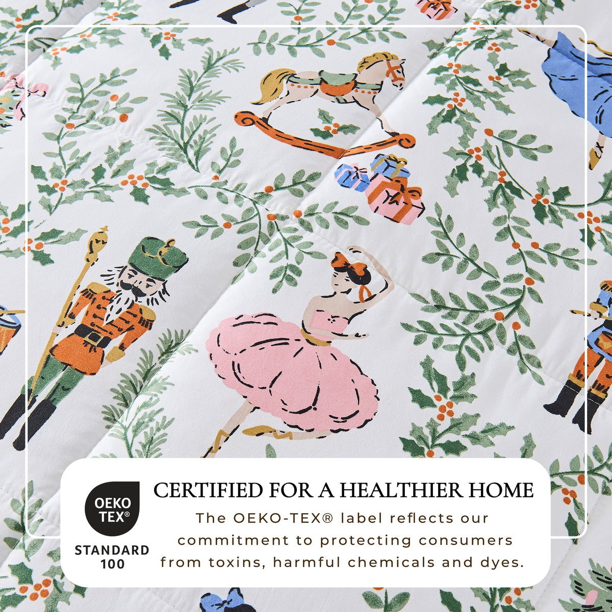 Reversible Christmas Comforter and Sham Set Odette Collection white bedding with holly motifs on Tampa Home & Garden Store