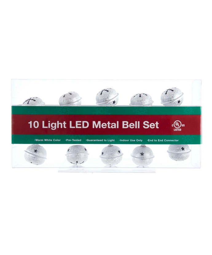 Campana plateada de 10 luces con luz LED blanca cálida