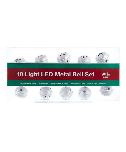 Campana plateada de 10 luces con luz LED blanca cálida