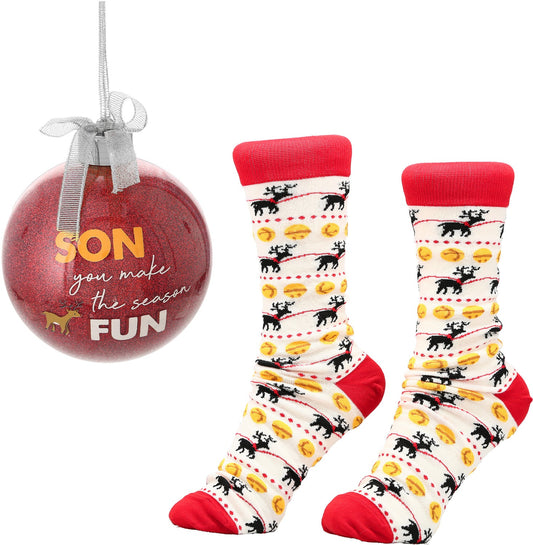 Ornement de 10 cm avec chaussettes de Noël - Mon fils, tu rends les fêtes amusantes