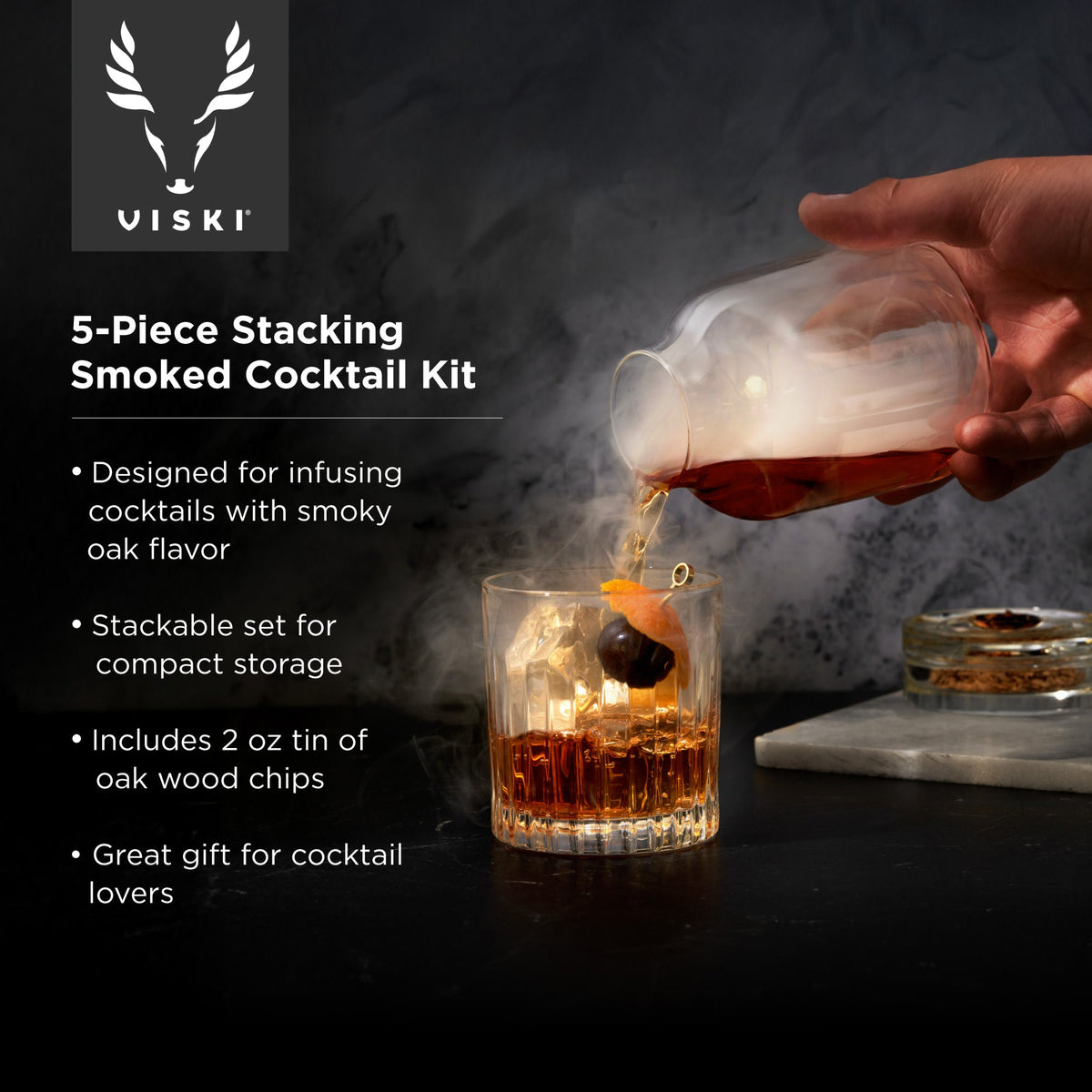 5-Piece Stacking Smoked Cocktail Kit by Viski barware set with crystal tumblers on Tampa Home & Garden Store