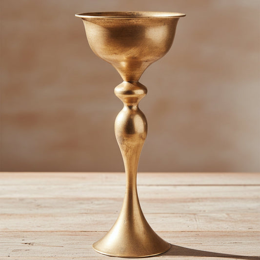 Waterproof Tin Compote vase in gold finish with elegant sculpted pedestal stem on Tampa Home & Garden Store