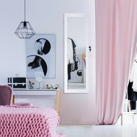 Wall Mounted Lockable Mirror Jewelry Cabinet with LED Light - Tampa Home & Garden Store