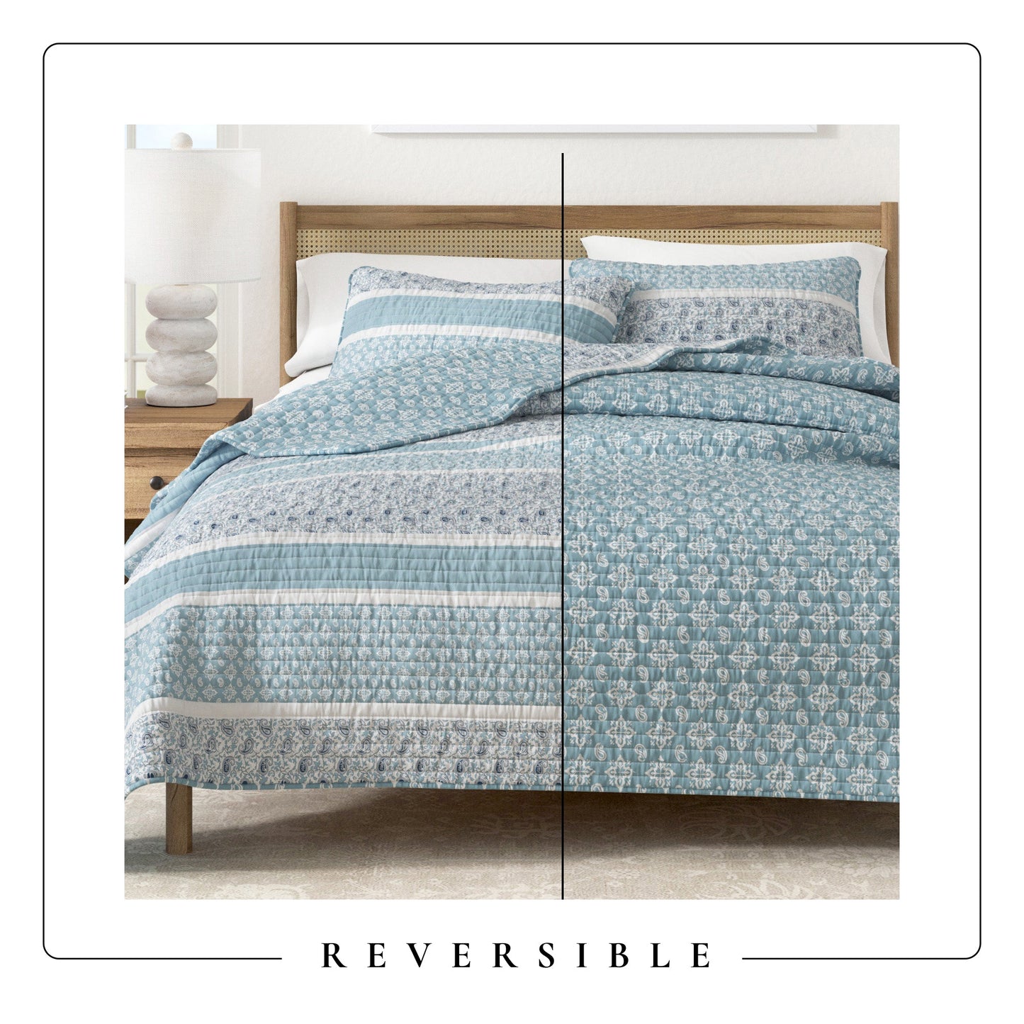 Reversible Paisley Stripe Microfiber Quilt