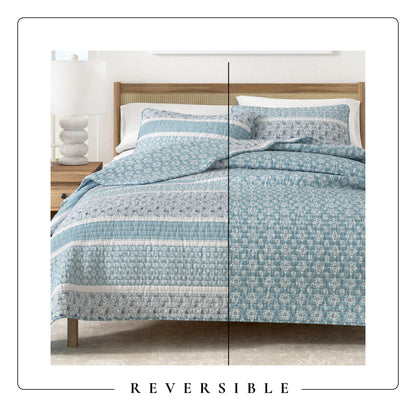 Reversible Paisley Stripe Microfiber Quilt