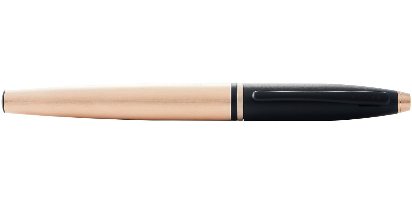 Calais rollerball pen by A.T. Cross, brushed rose gold plate with black lacquer grip on Tampa Home & Garden Store