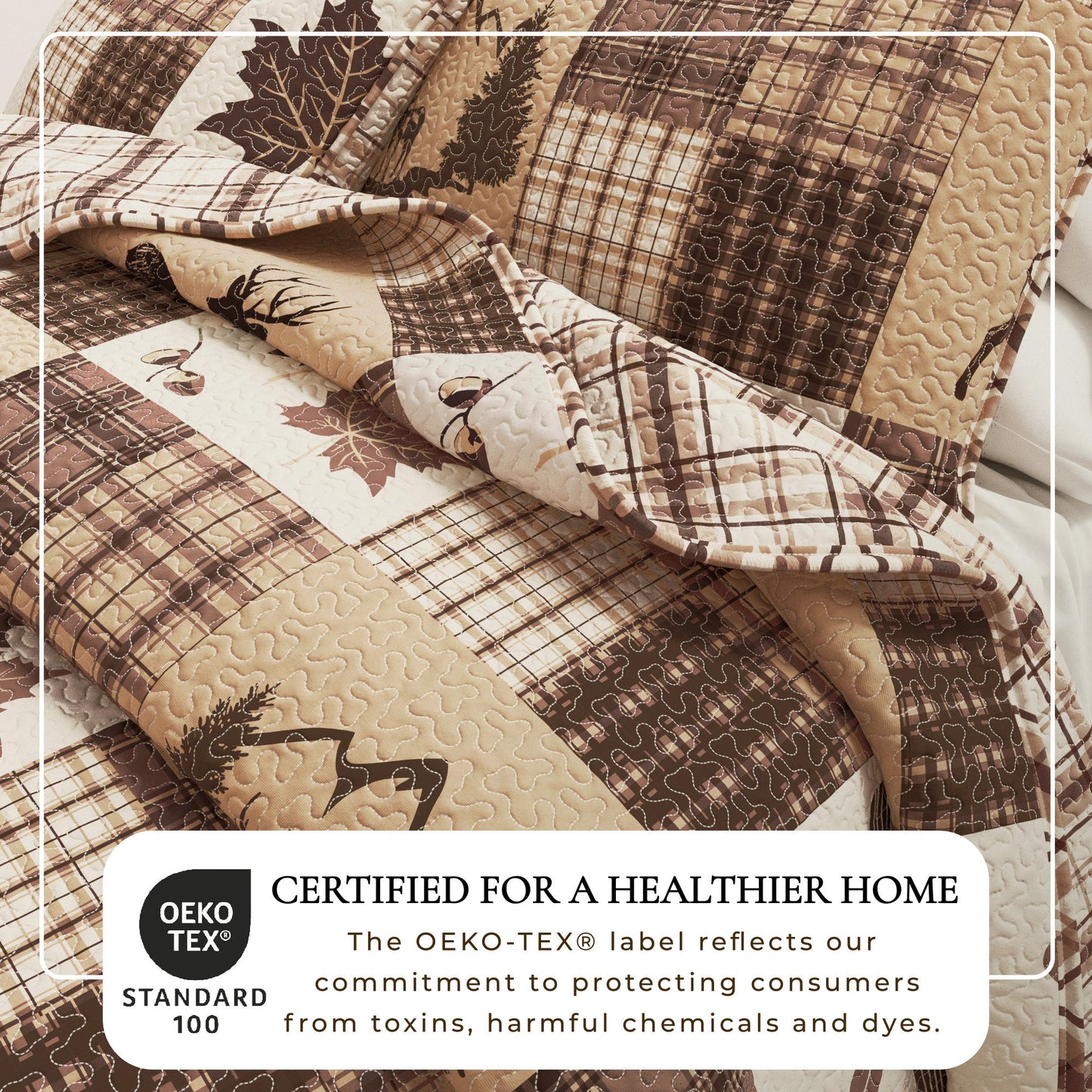 Cozy Cabin Quilt Set Featuring Deer and Trees