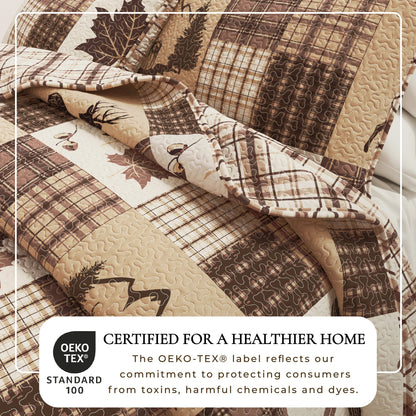 Cozy Cabin Quilt Set Featuring Deer and Trees