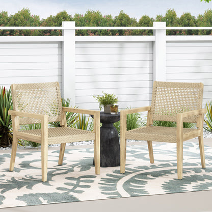 Outdoor Wicker and Acacia Wood Club Chairs