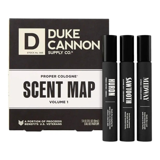 Scent Map Cologne Gift Set Volume 1 with three matte black roller bottles Duke Cannon on Tampa Home & Garden Store