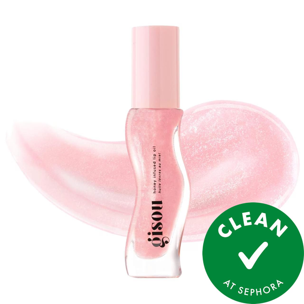 Gisou Lip Oil bottle with pink cap and oil, cruelty-free clean beauty lip oil on Tampa store on Tampa Home & Garden Store