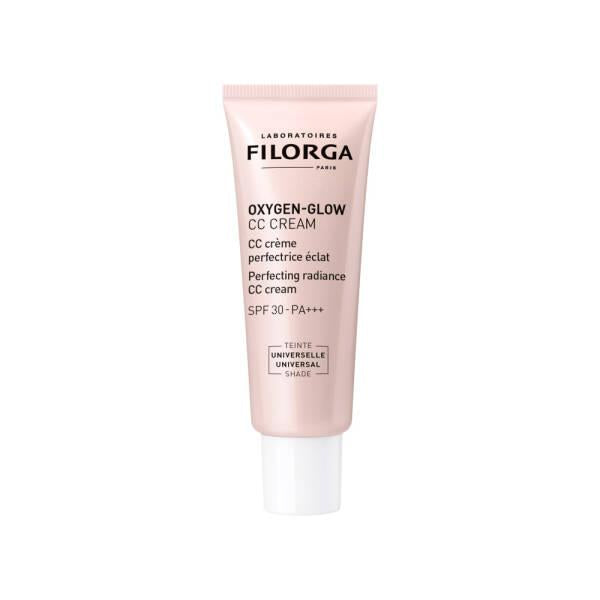 Filorga Oxygen Glow CC Cream SPF30 foundation tube in universal shade, pink tube with white cap on Tampa Home & Garden Store