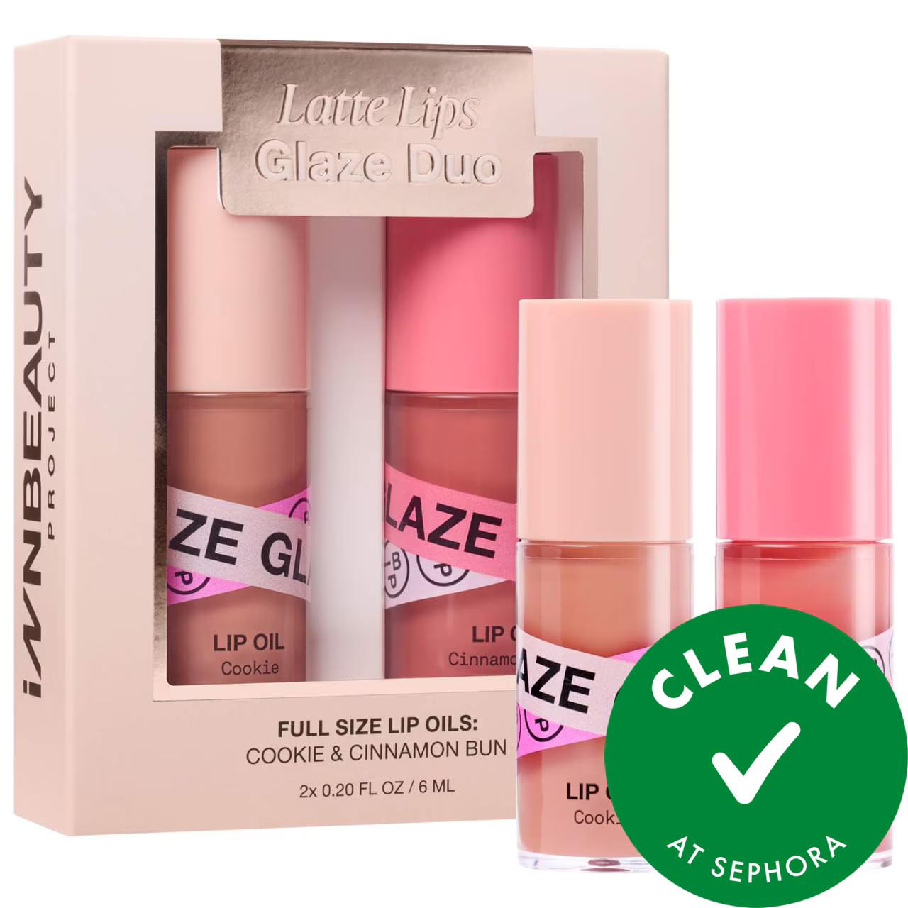 INNBEAUTY Latte Lips Glaze Duo lip oils set in cookie & cinnamon bun nude shades 2 pcs on Tampa Home & Garden Store