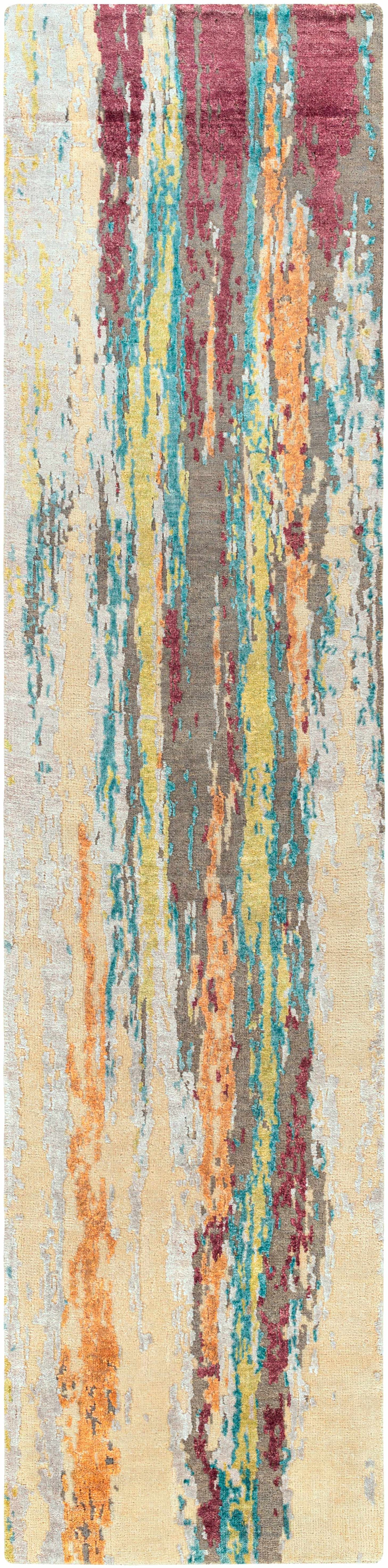 Kabugao Handmade Premium Wool Rug by Boutique Rugs, beige striped runner with teal accents on Tampa Home & Garden Store