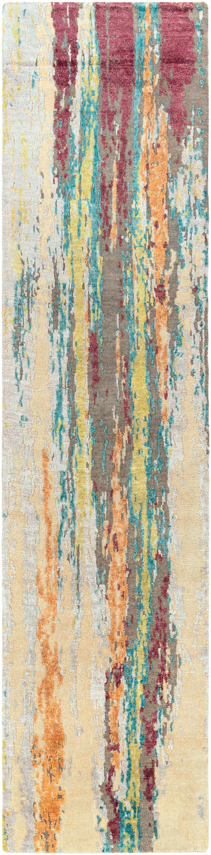 Kabugao Handmade Premium Wool Rug by Boutique Rugs, beige striped runner with teal accents on Tampa Home & Garden Store