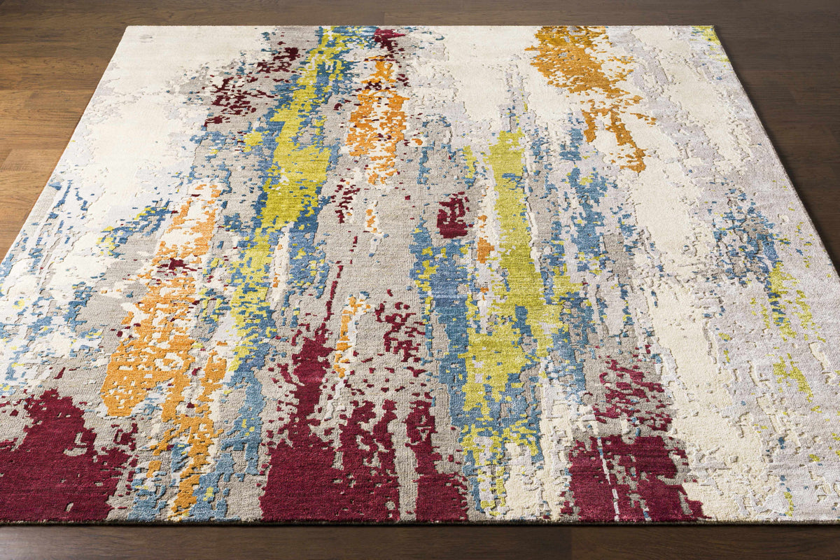 Kabugao Handmade Wool Rug, abstract multicolor pattern on cream base, Boutique Rugs on Tampa Home & Garden Store