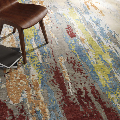 Kabugao Handmade Premium Wool Rug by Boutique Rugs, multicolor abstract in blue and yellow on Tampa Home & Garden Store