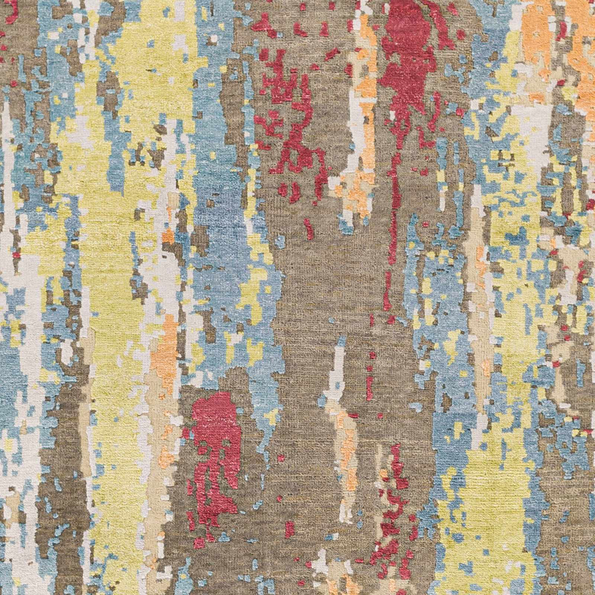 Kabugao handmade premium wool rug by Boutique Rugs with abstract yellow, blue, red accents on Tampa Home & Garden Store
