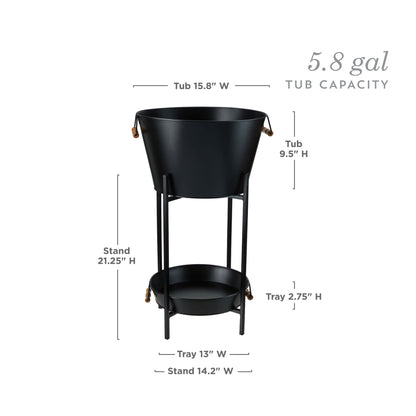 Black Beverage Ice Bucket with Tray and Stand