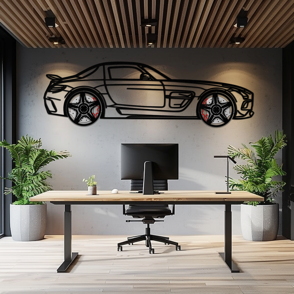 Mercedes SLS AMG Metal Wall Art – Rotating Wheel Car Silhouette • Luxury Automotive Decor • Perfect Gift for Car Lovers - KAFMEKA075