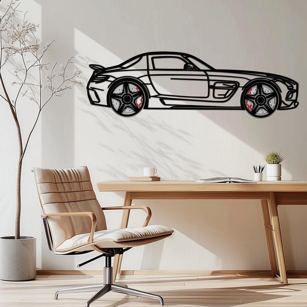 Mercedes SLS AMG Metal Wall Art – Rotating Wheel Car Silhouette • Luxury Automotive Decor • Perfect Gift for Car Lovers - KAFMEKA075