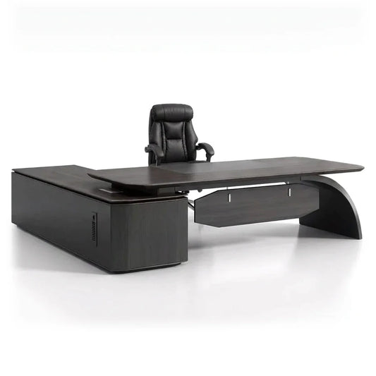 Ventura Modern L-Shaped Executive Desk by Arc Grove in dark espresso with curved pedestal on Tampa Home & Garden Store